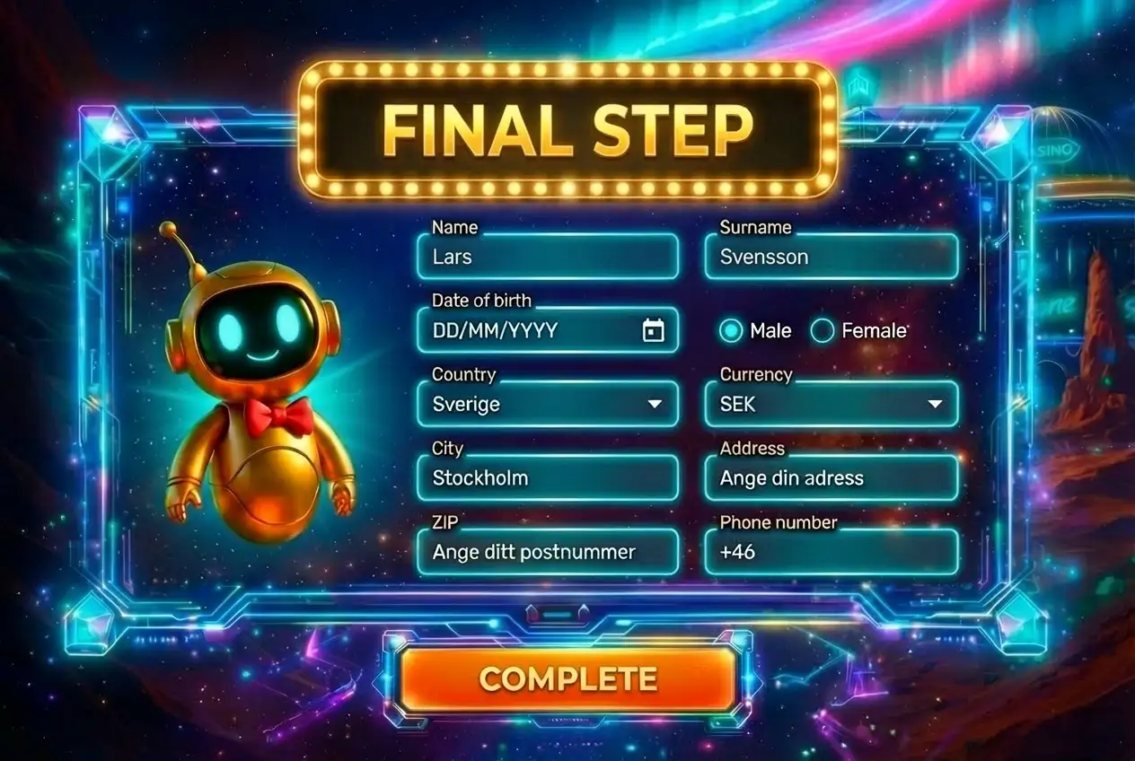 Registreringsformulär på Vegazon Casino