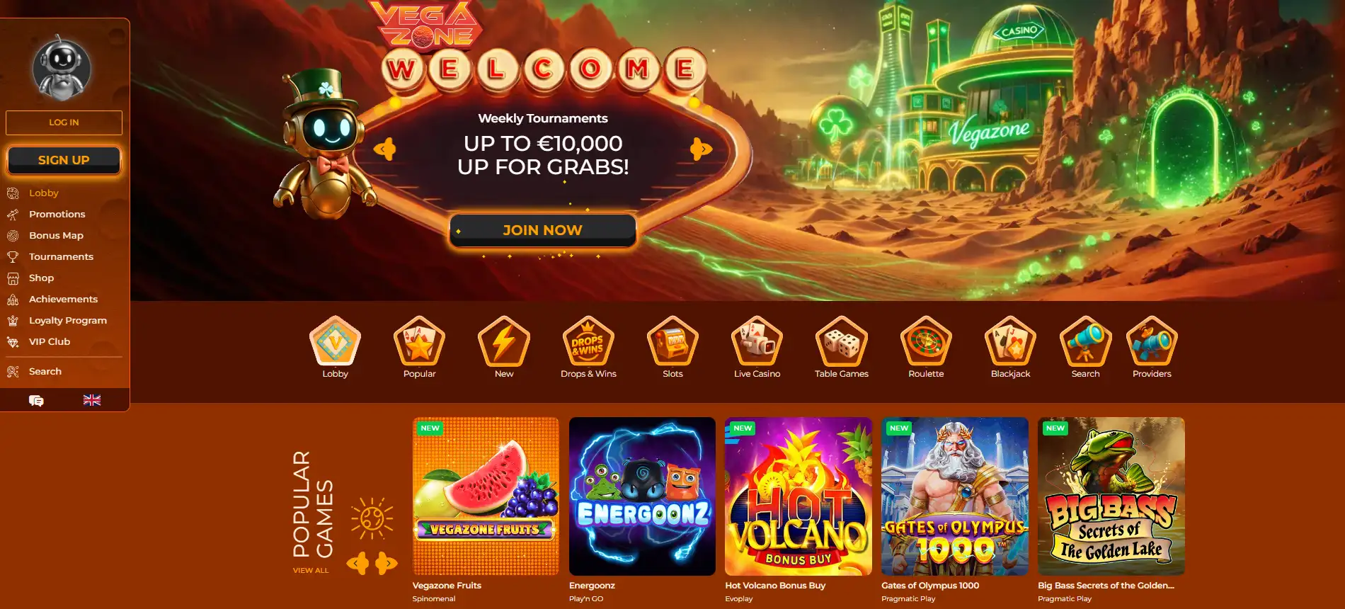 Vegazone Casino skärmdump